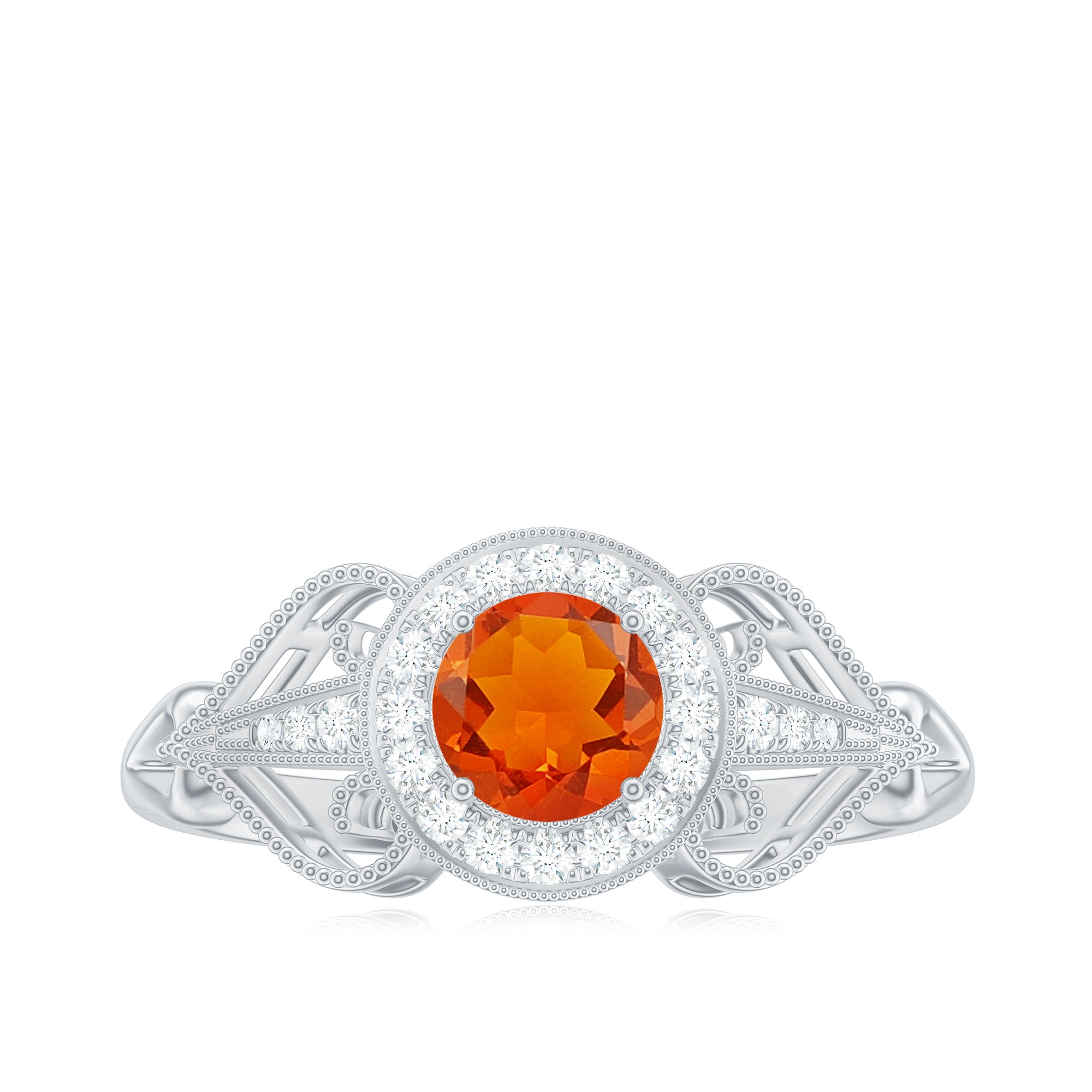 Rosec Jewels-Real 0.45 Carat Fire Opal and Diamond Vintage Inspired Engagement Ring