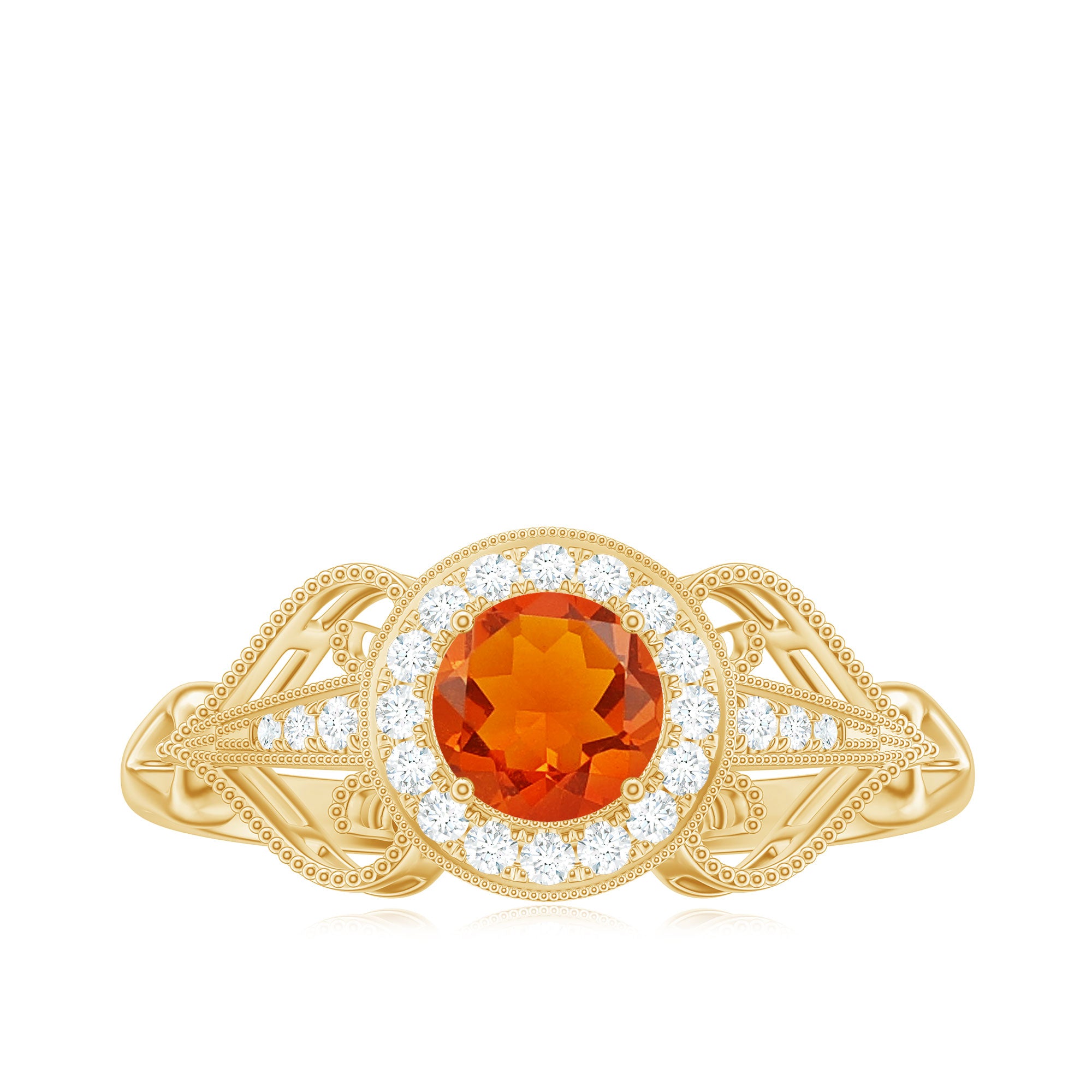Rosec Jewels-Real 0.45 Carat Fire Opal and Diamond Vintage Inspired Engagement Ring