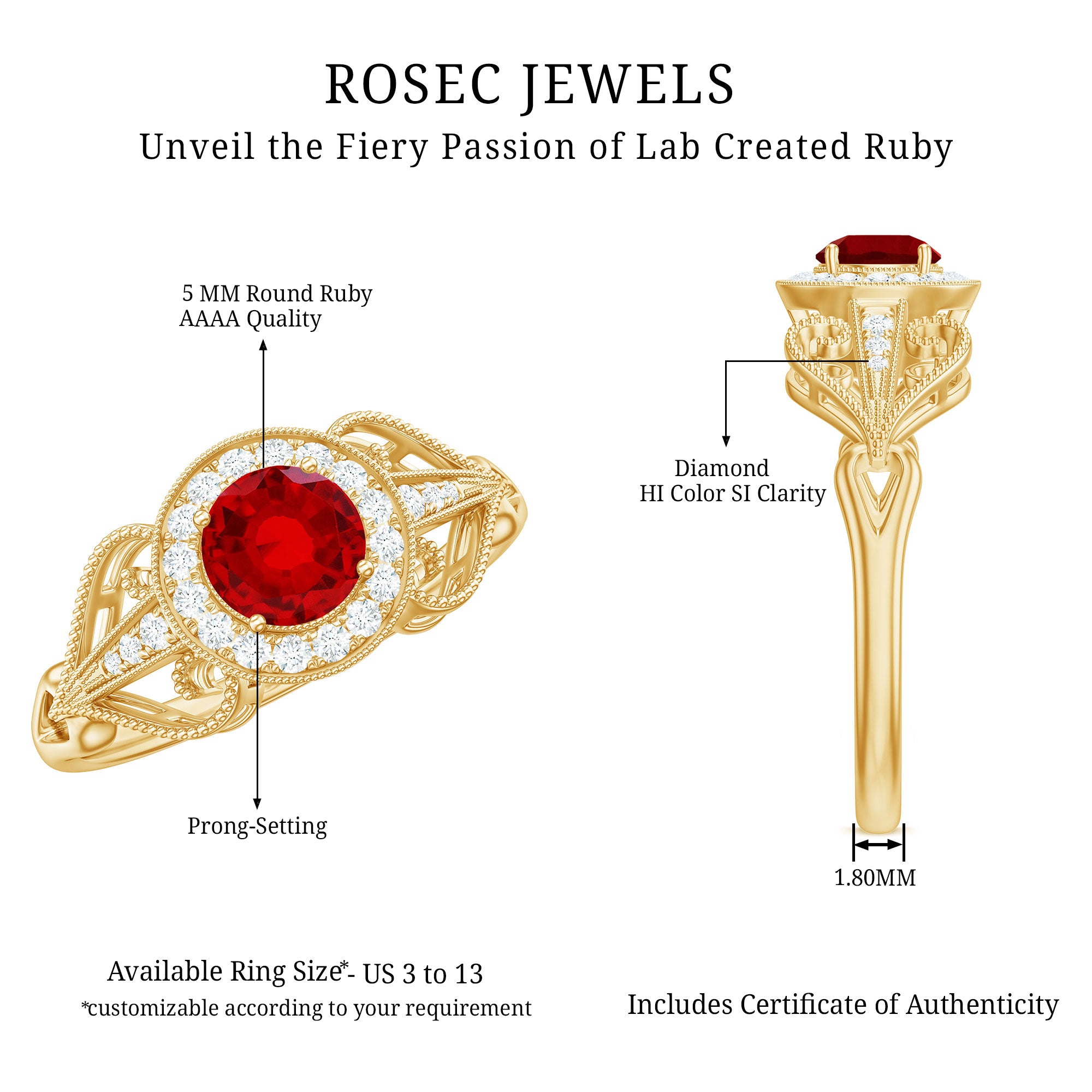 Rosec Jewels-Lab Created Ruby and Diamond Vintage Engagement Ring