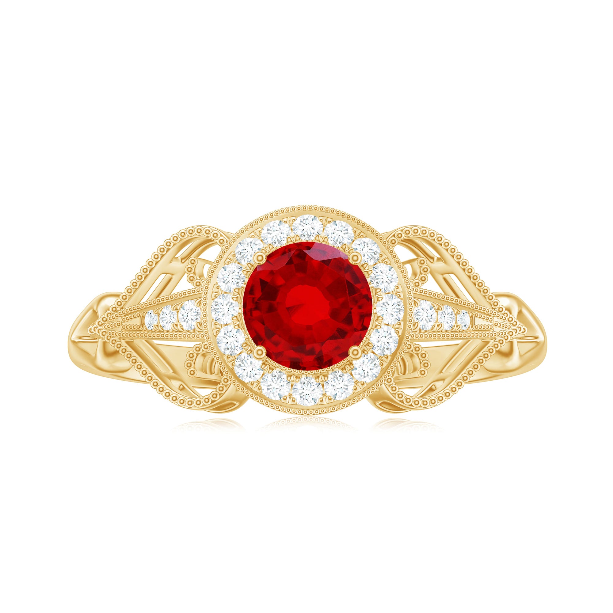 Rosec Jewels-Lab Created Ruby and Diamond Vintage Engagement Ring