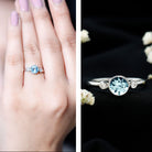 Bezel Set Aquamarine Solitaire Engagement Ring with Diamond AAA - Rosec Jewels