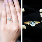 Bezel Set Aquamarine Solitaire Engagement Ring with Diamond AAA - Rosec Jewels