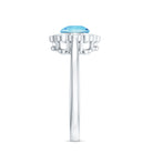 Certified 0.8 Carat Real Aquamarine Engagement Ring with Diamond Flower Halo AAA - Rosec Jewels