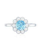 Certified 0.8 Carat Real Aquamarine Engagement Ring with Diamond Flower Halo AAA - Rosec Jewels