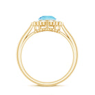 Certified 0.8 Carat Real Aquamarine Engagement Ring with Diamond Flower Halo AAA - Rosec Jewels