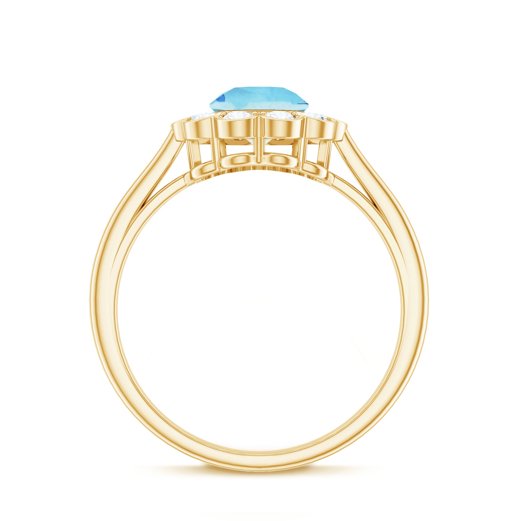 Certified 0.8 Carat Real Aquamarine Engagement Ring with Diamond Flower Halo AAA - Rosec Jewels