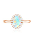 Natural Ethiopian Opal Oval Engagement Ring with Diamond Halo AAA - Rosec Jewels