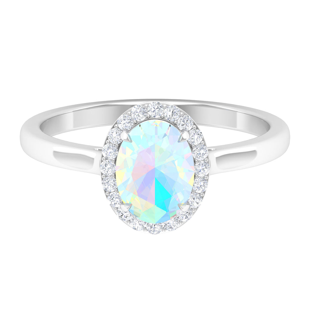 Rosec Jewels-1.50 CT Oval Shape Ethiopian Opal Engagement Ring with Diamond Halo