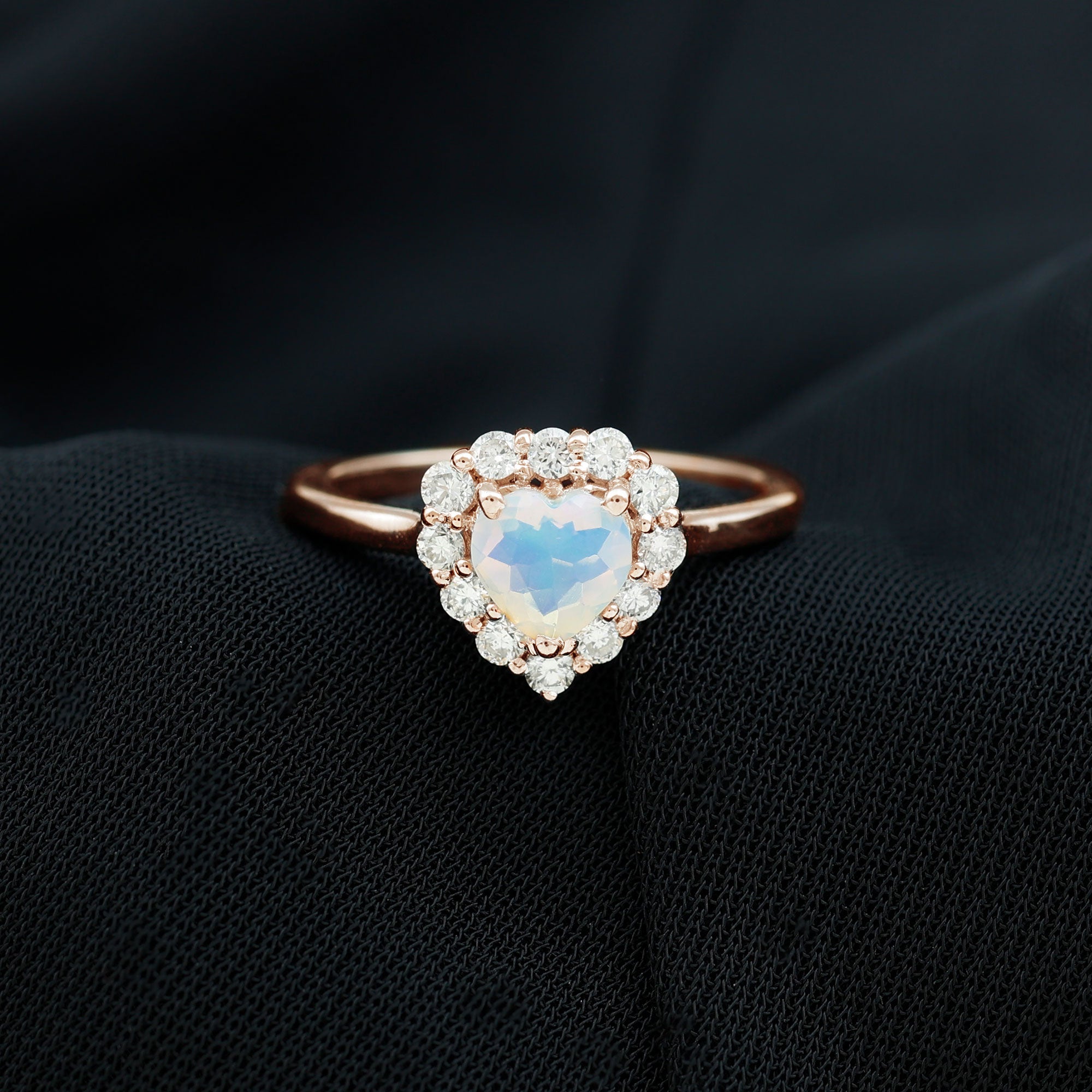 Heart Shape Ethiopian Opal Halo Engagement with Diamond Ethiopian Opal - ( AAA ) - Quality - Rosec Jewels