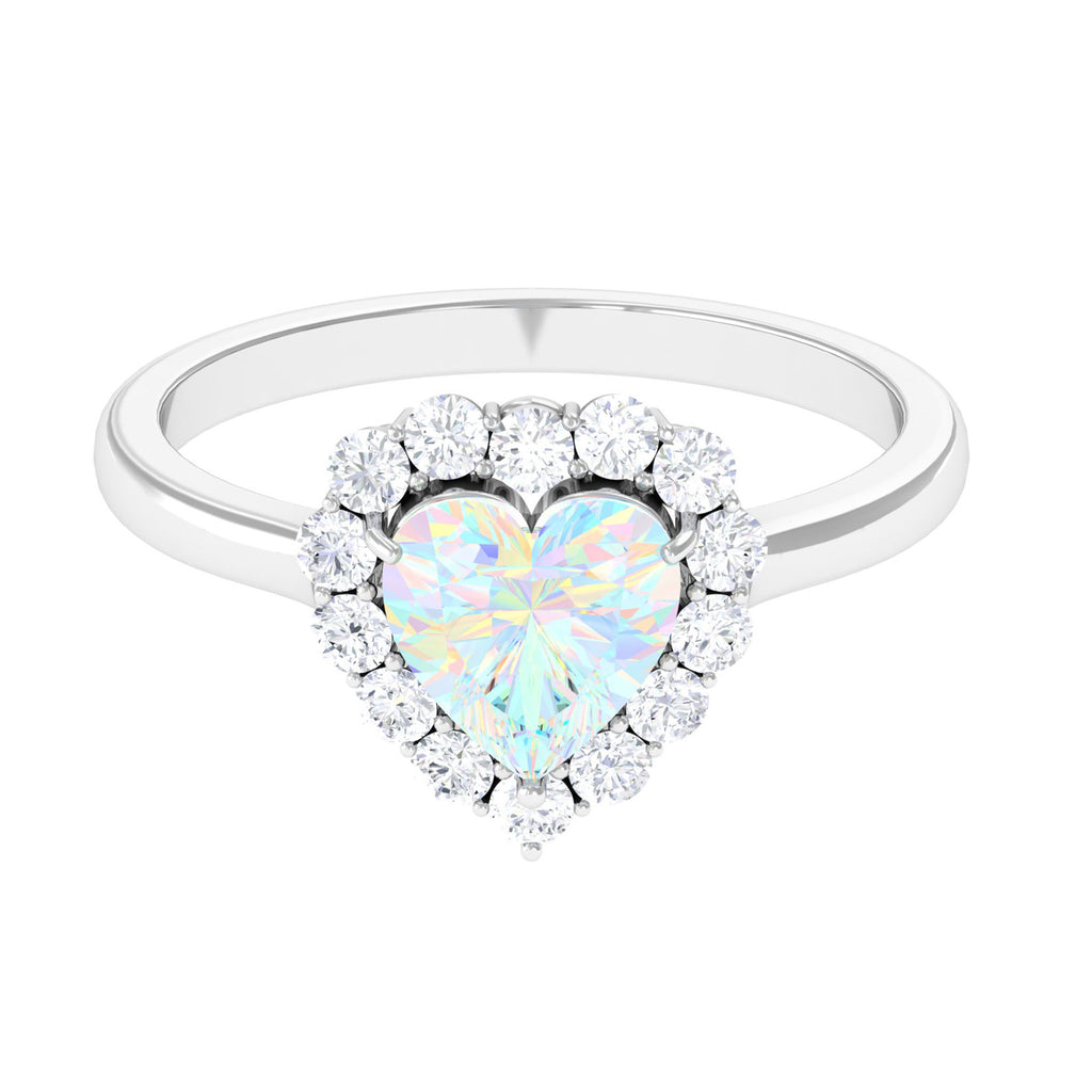 Rosec Jewels-Heart Shape Ethiopian Opal Halo Engagement with Diamond