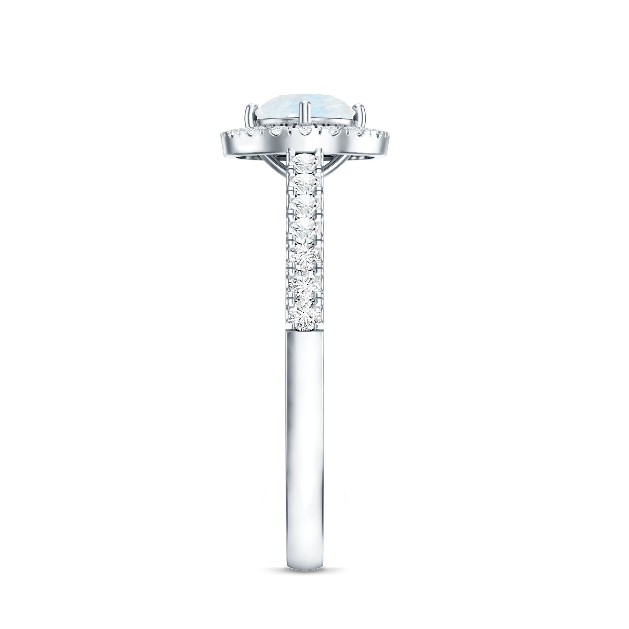 Certified Round Moonstone Halo Engagement Ring With Diamond Accent AAA - Rosec Jewels