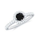 Rosec Jewels-Minimal Black Spinel Minimal Engagement Ring with Diamond Halo