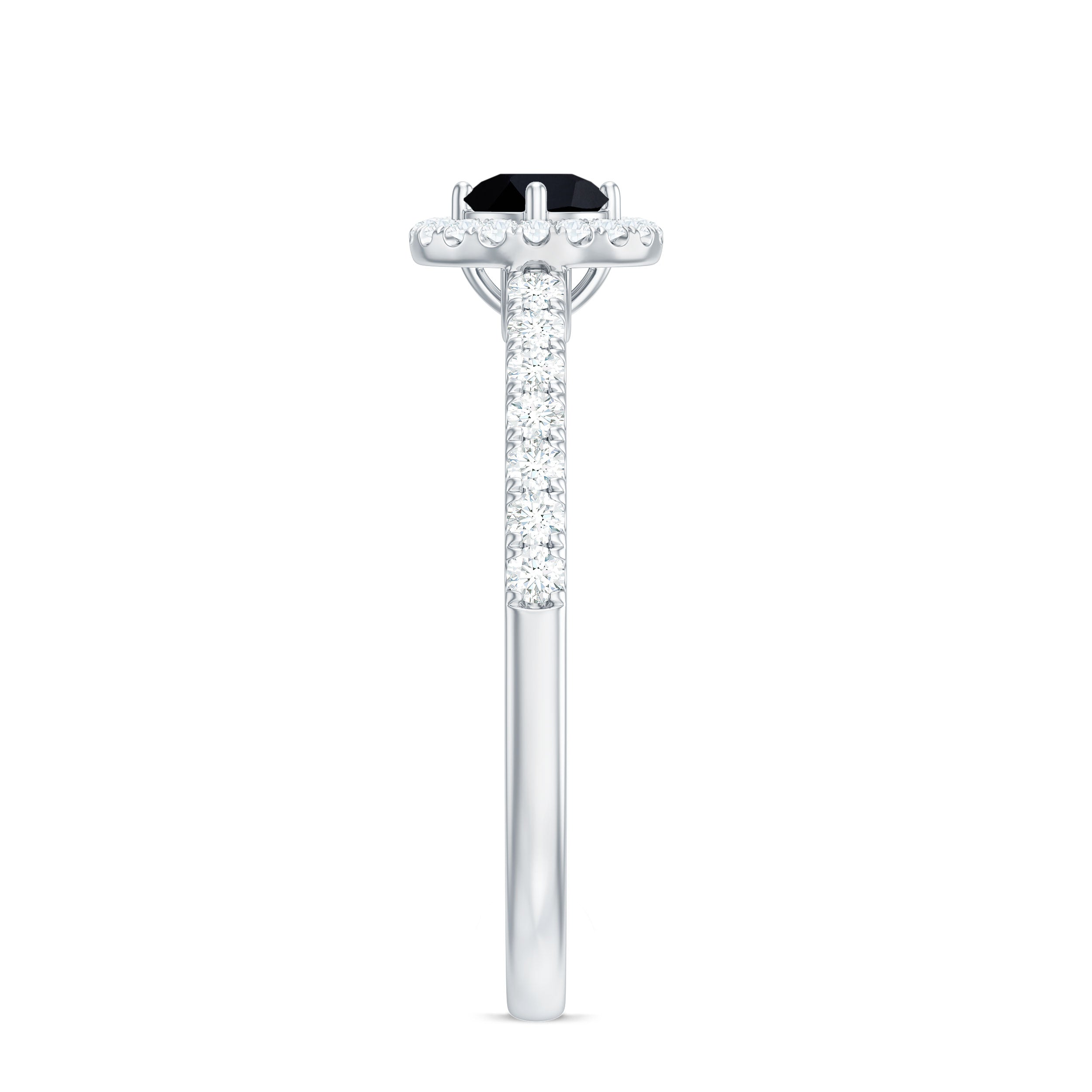 Rosec Jewels-Minimal Black Spinel Minimal Engagement Ring with Diamond Halo
