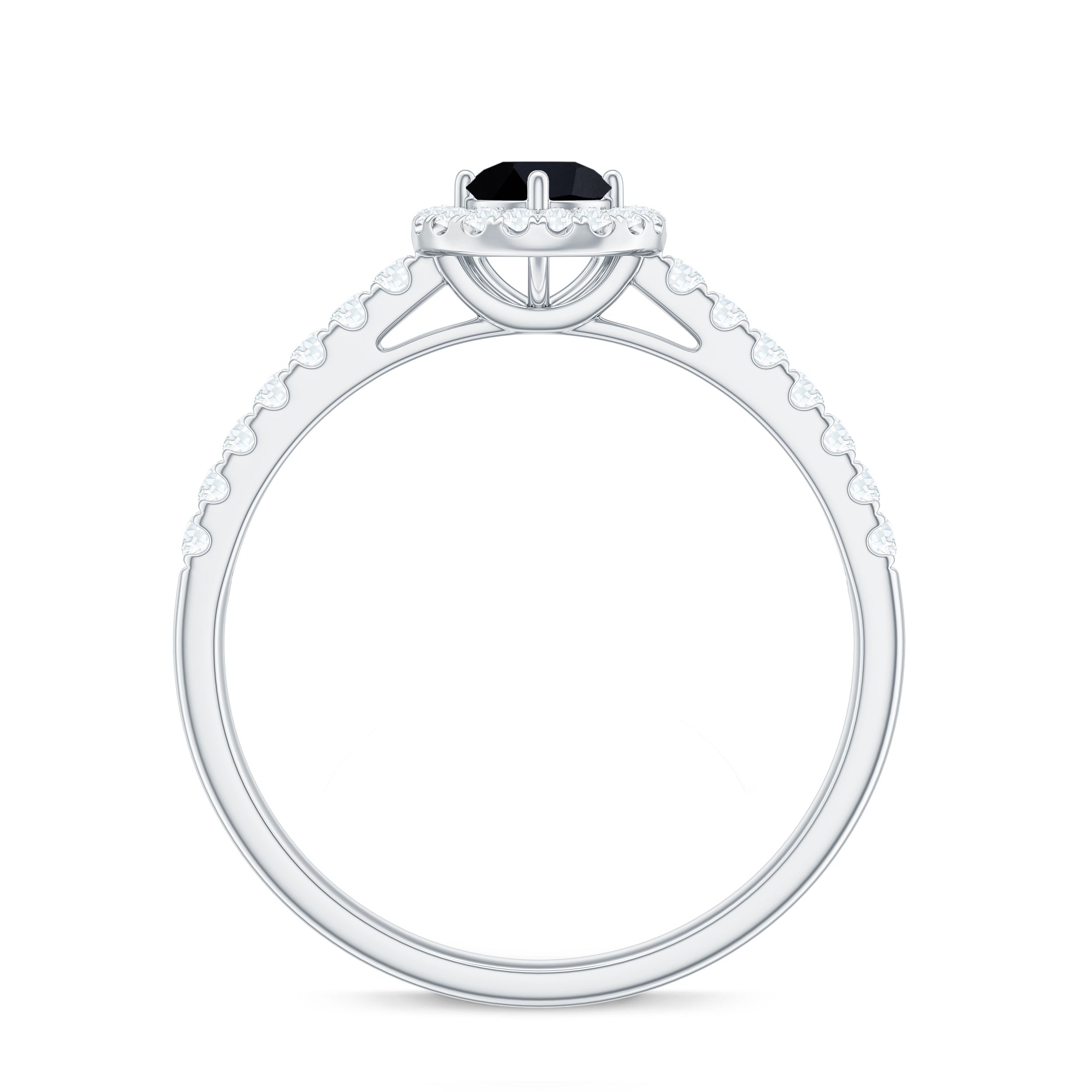 Rosec Jewels-Minimal Black Spinel Minimal Engagement Ring with Diamond Halo