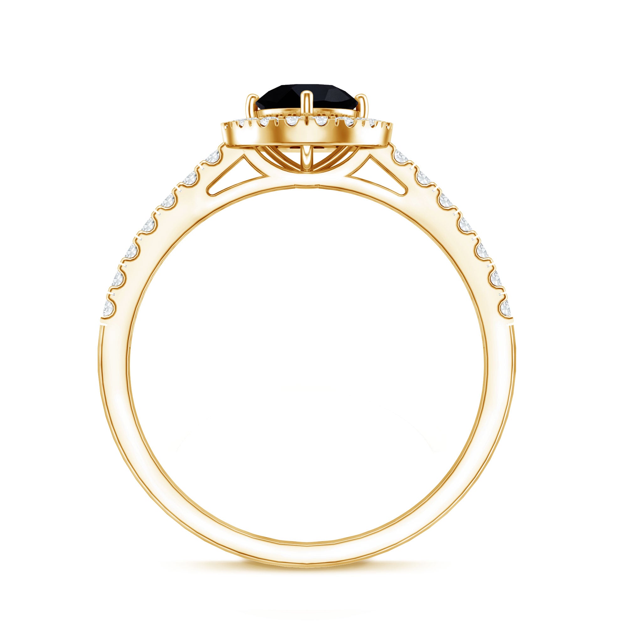 Minimal Black Spinel Minimal Engagement Ring with Diamond Halo AAA - Rosec Jewels