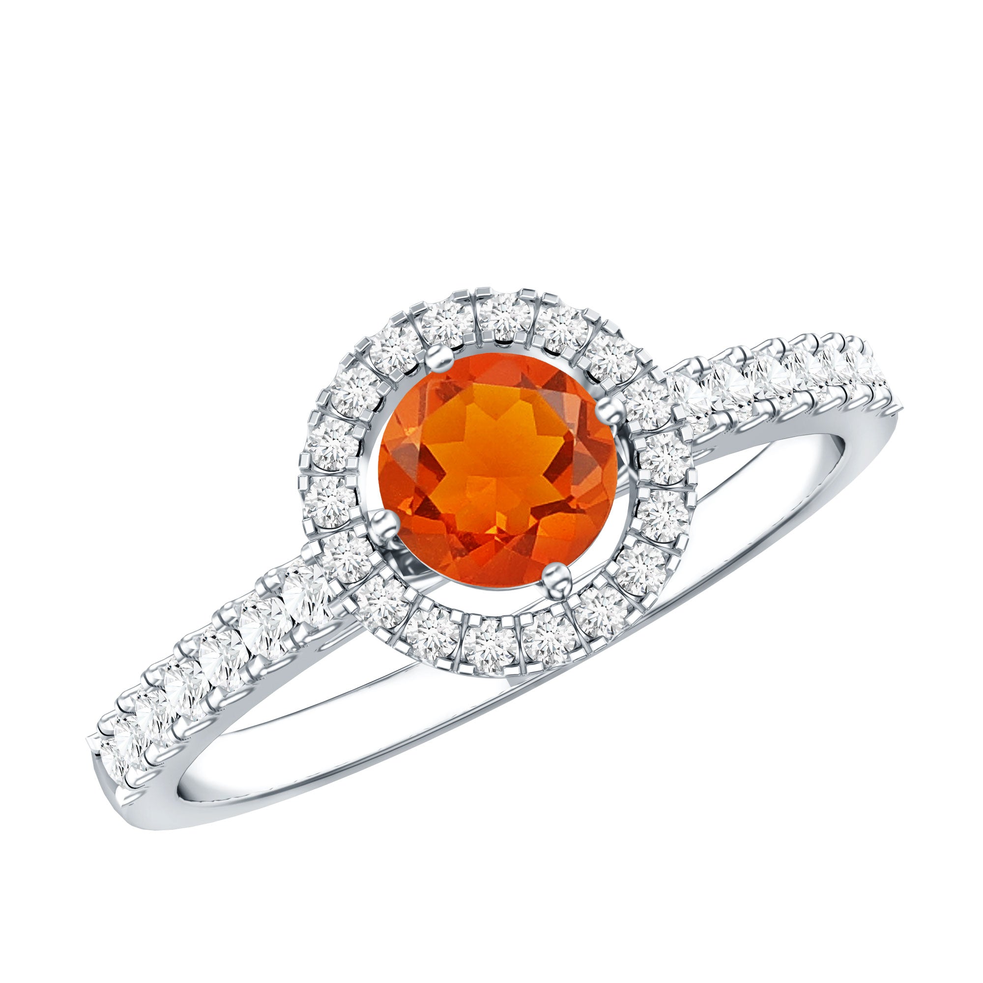 0.75 CT Fire Opal and Diamond Halo Engagement Ring AAA - Rosec Jewels