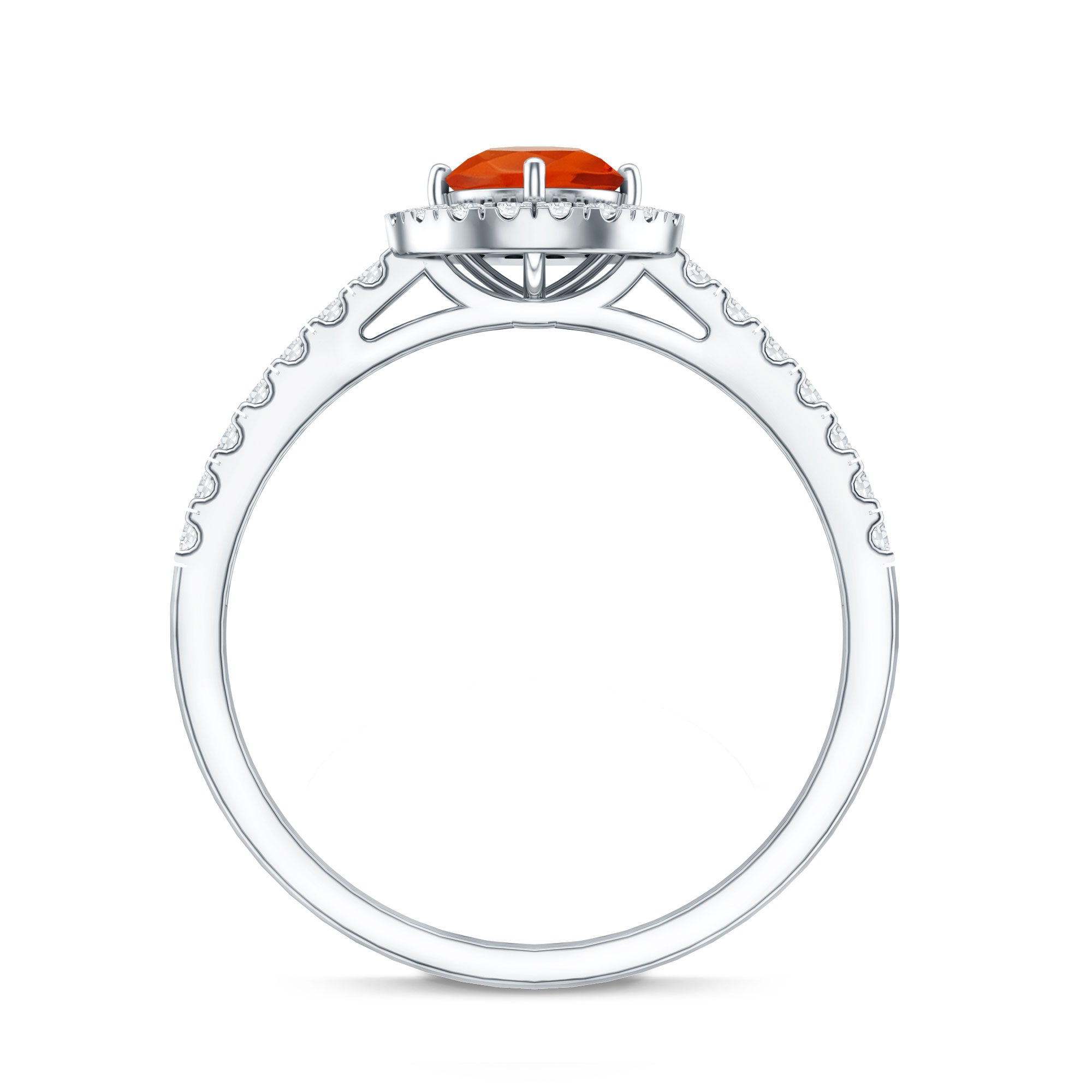 0.75 CT Fire Opal and Diamond Halo Engagement Ring AAA - Rosec Jewels