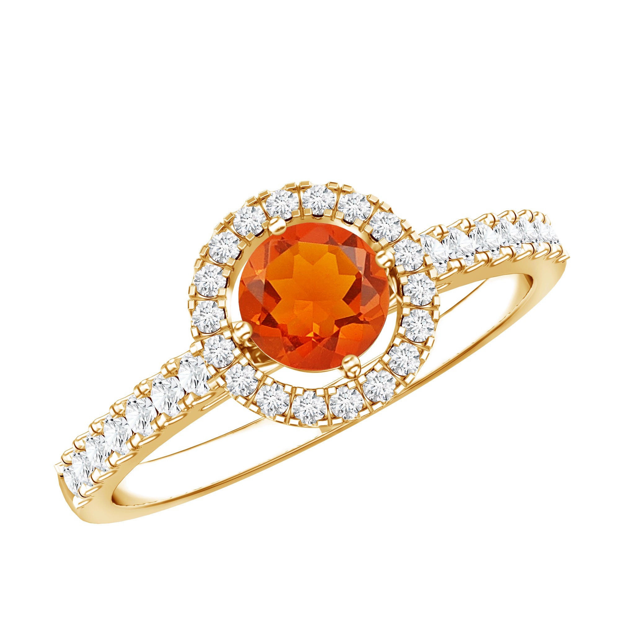 0.75 CT Fire Opal and Diamond Halo Engagement Ring AAA - Rosec Jewels