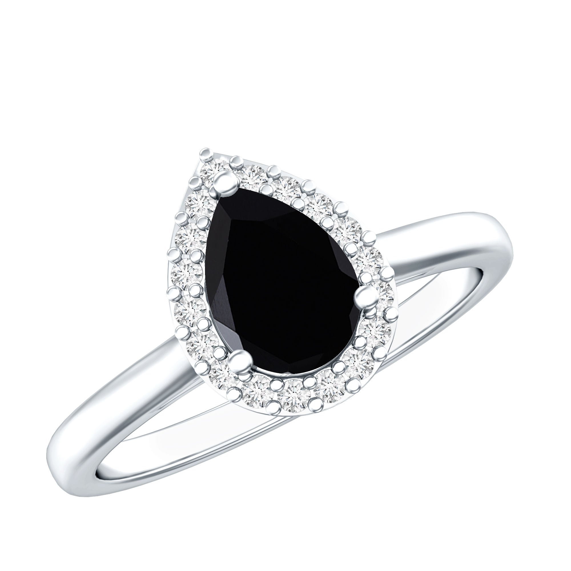 Certified Real Black Spinel Teardrop Engagement Ring with Diamond Halo AAA - Rosec Jewels