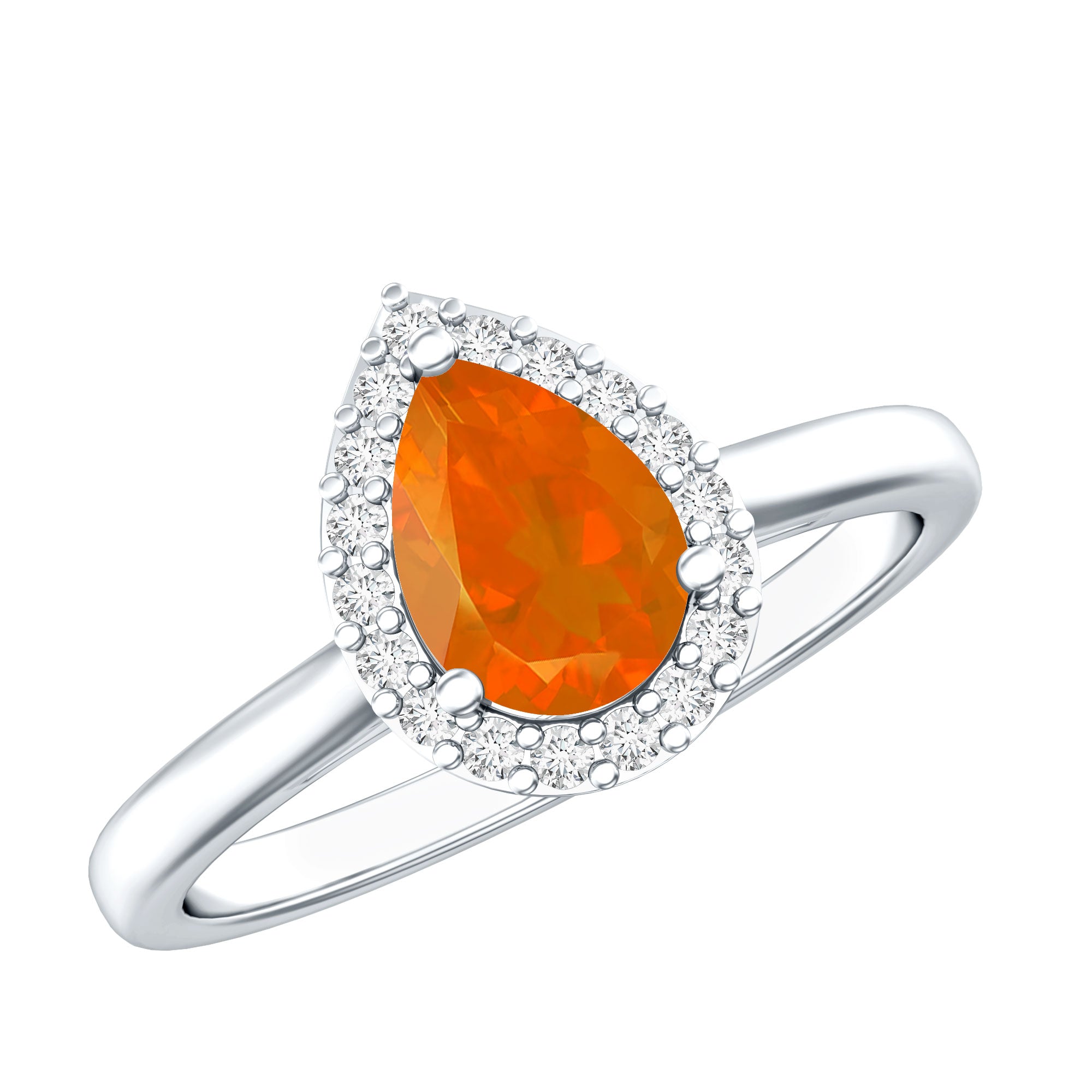 1 CT Teardrop Fire Opal Ring with Diamond Accent AAA - Rosec Jewels