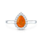 1 CT Teardrop Fire Opal Ring with Diamond Accent AAA - Rosec Jewels