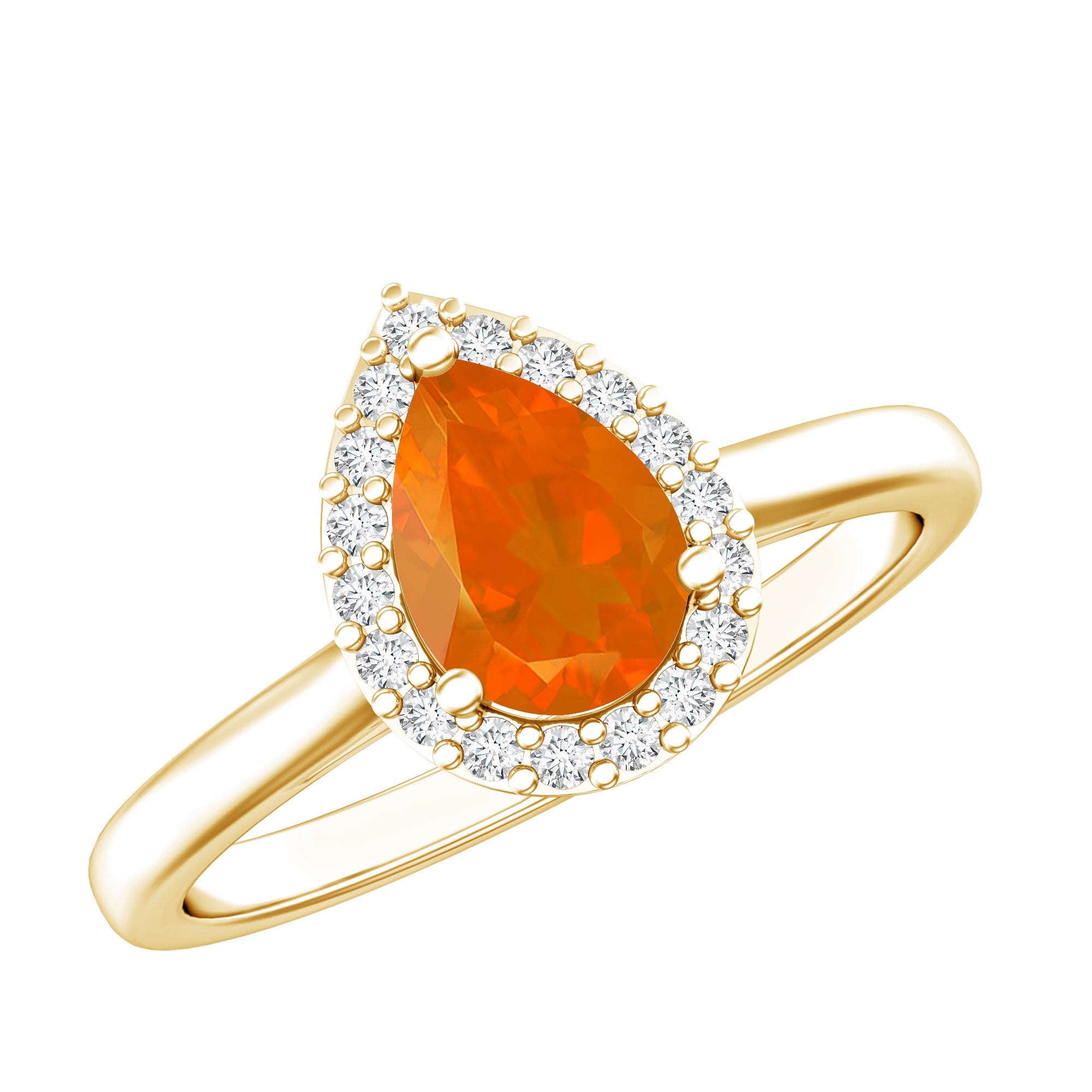 1 CT Teardrop Fire Opal Ring with Diamond Accent AAA - Rosec Jewels