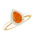 1 CT Teardrop Fire Opal Ring with Diamond Accent AAA - Rosec Jewels