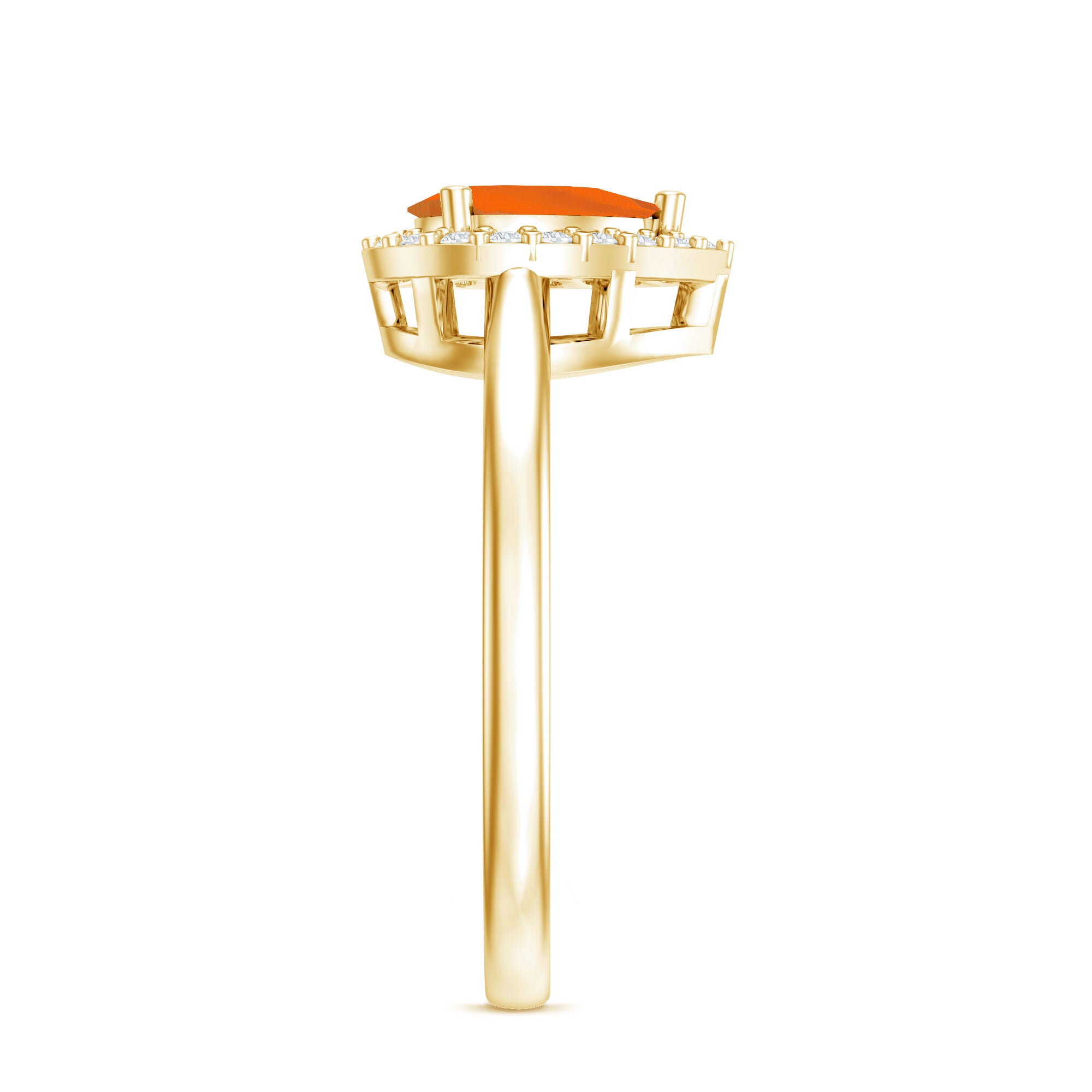 1 CT Teardrop Fire Opal Ring with Diamond Accent AAA - Rosec Jewels