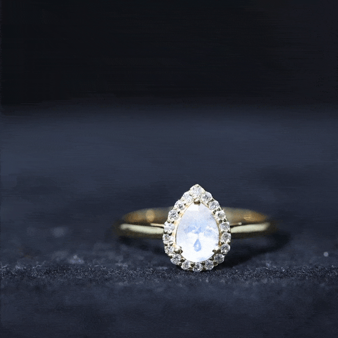 1 CT Teardrop Moonstone Ring with Diamond Accent Moonstone - ( AAA ) - Quality - Rosec Jewels