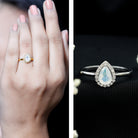 Rosec Jewels-Pear Shaped Moonstone Halo Engagement Ring with Diamond