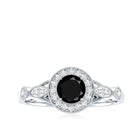 Vintage Inspired Black Onyx and Diamond Engagement Ring AAA - Rosec Jewels