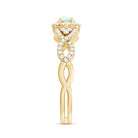 Real Ethiopian Opal Diamond Vintage Looking Engagement Ring with Criss Cross Shank AAA - Rosec Jewels