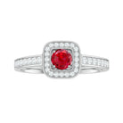 Vintage Style Lab Ruby and Diamond Halo Engagement Ring AAAA - Rosec Jewels
