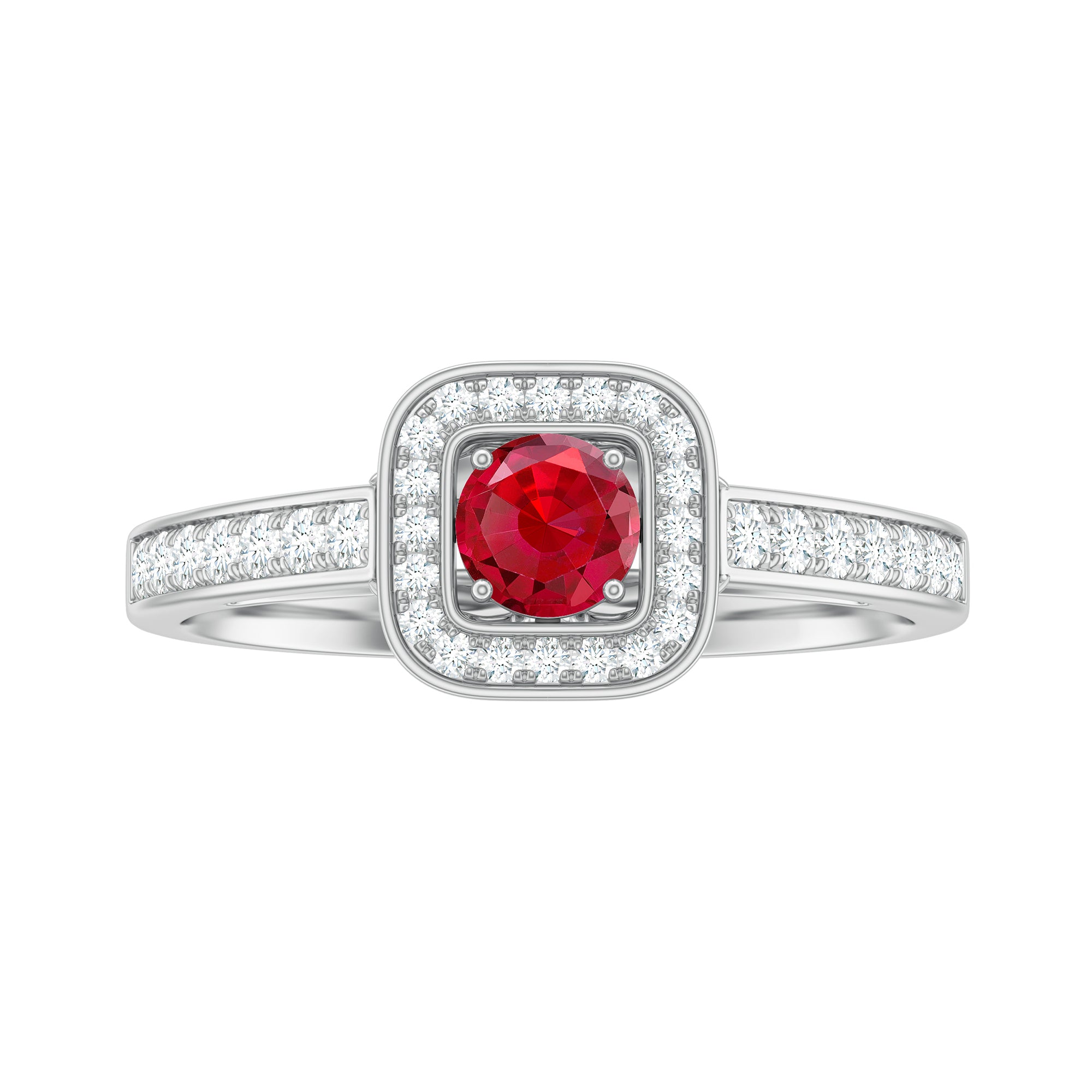 Vintage Style Lab Ruby and Diamond Halo Engagement Ring AAAA - Rosec Jewels