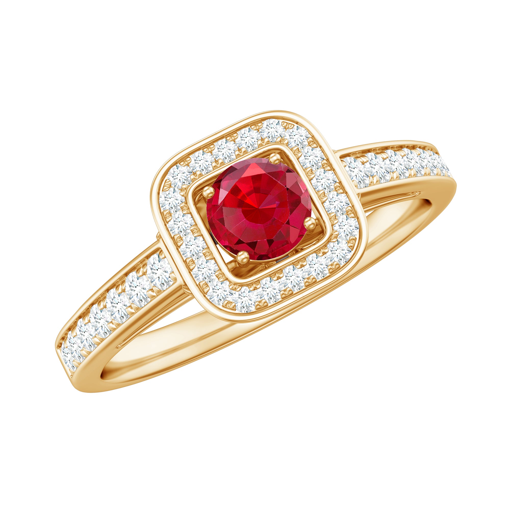 Vintage Style Lab Ruby and Diamond Halo Engagement Ring AAAA - Rosec Jewels