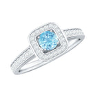 Rosec Jewels-Vintage Looking Aquamarine and Diamond Halo Engagement Ring for Women
