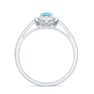 Rosec Jewels-Vintage Looking Aquamarine and Diamond Halo Engagement Ring for Women
