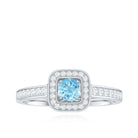 Rosec Jewels-Vintage Looking Aquamarine and Diamond Halo Engagement Ring for Women