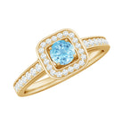 Rosec Jewels-Vintage Looking Aquamarine and Diamond Halo Engagement Ring for Women