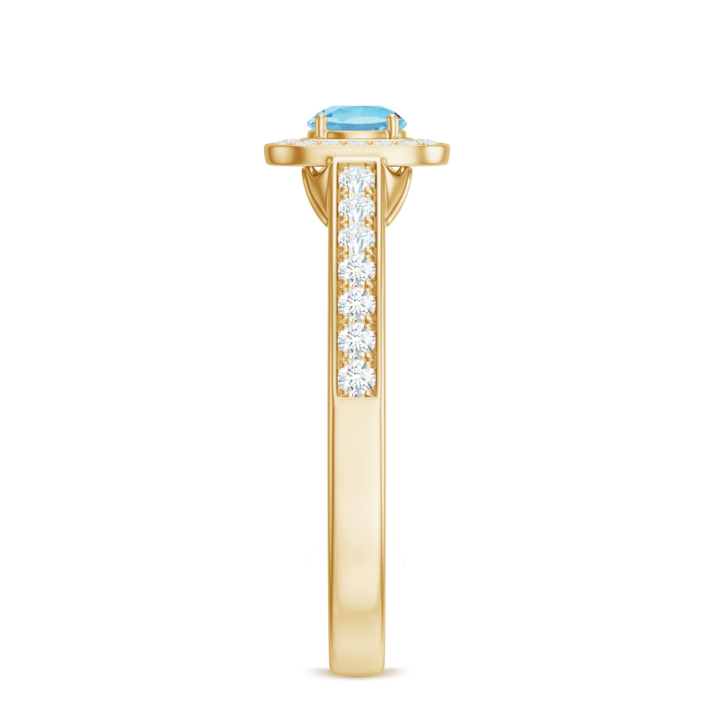 Rosec Jewels-Vintage Looking Aquamarine and Diamond Halo Engagement Ring for Women
