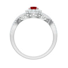 Certified Lab Ruby and Diamond Crossover Engagement Ring with Halo AAAA - Rosec Jewels