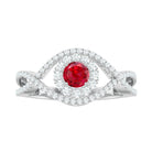 Certified Lab Ruby and Diamond Crossover Engagement Ring with Halo AAAA - Rosec Jewels