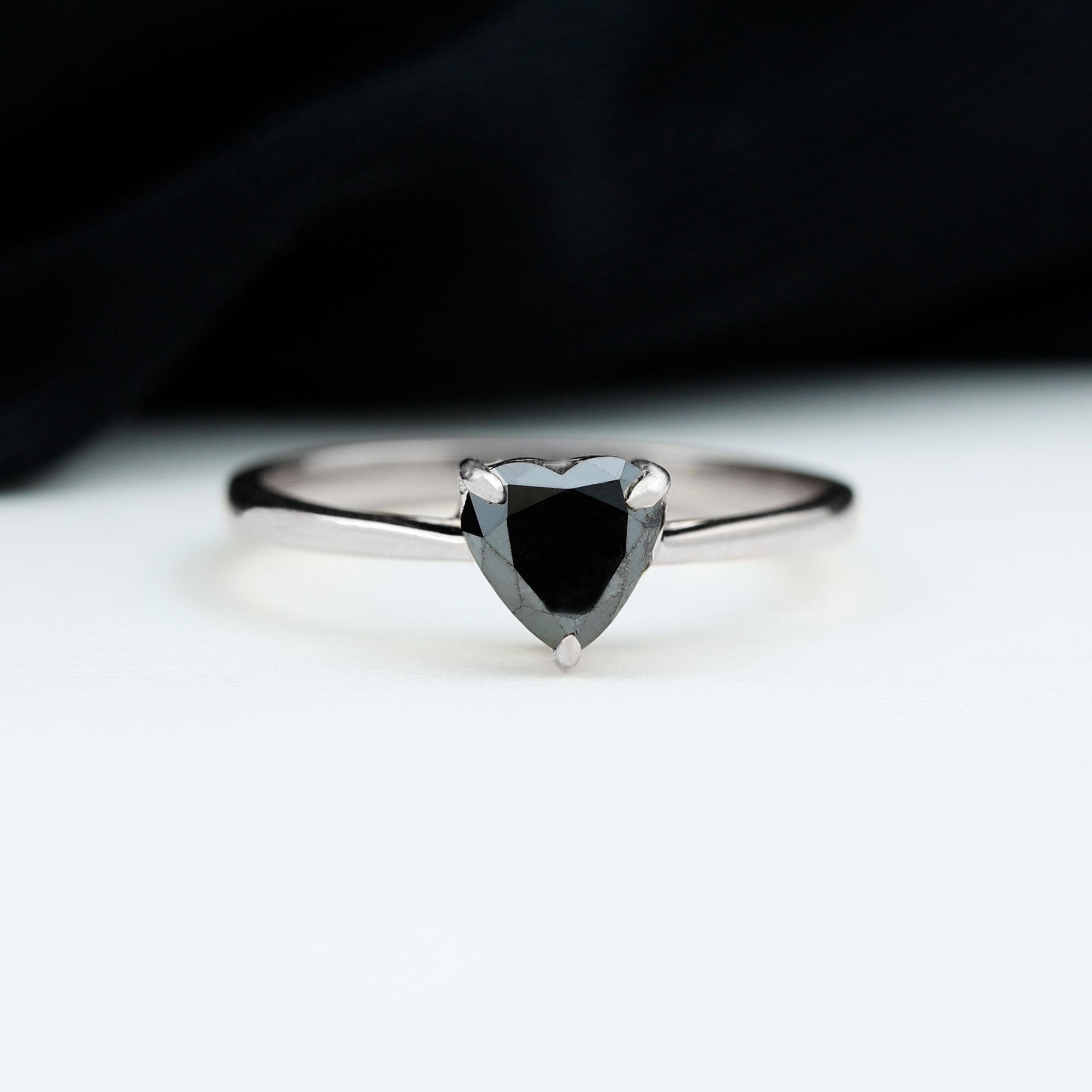 Heart Shaped Created Black Diamond Solitaire Promise Ring Lab Created Black Diamond - ( AAAA ) - Quality - Rosec Jewels