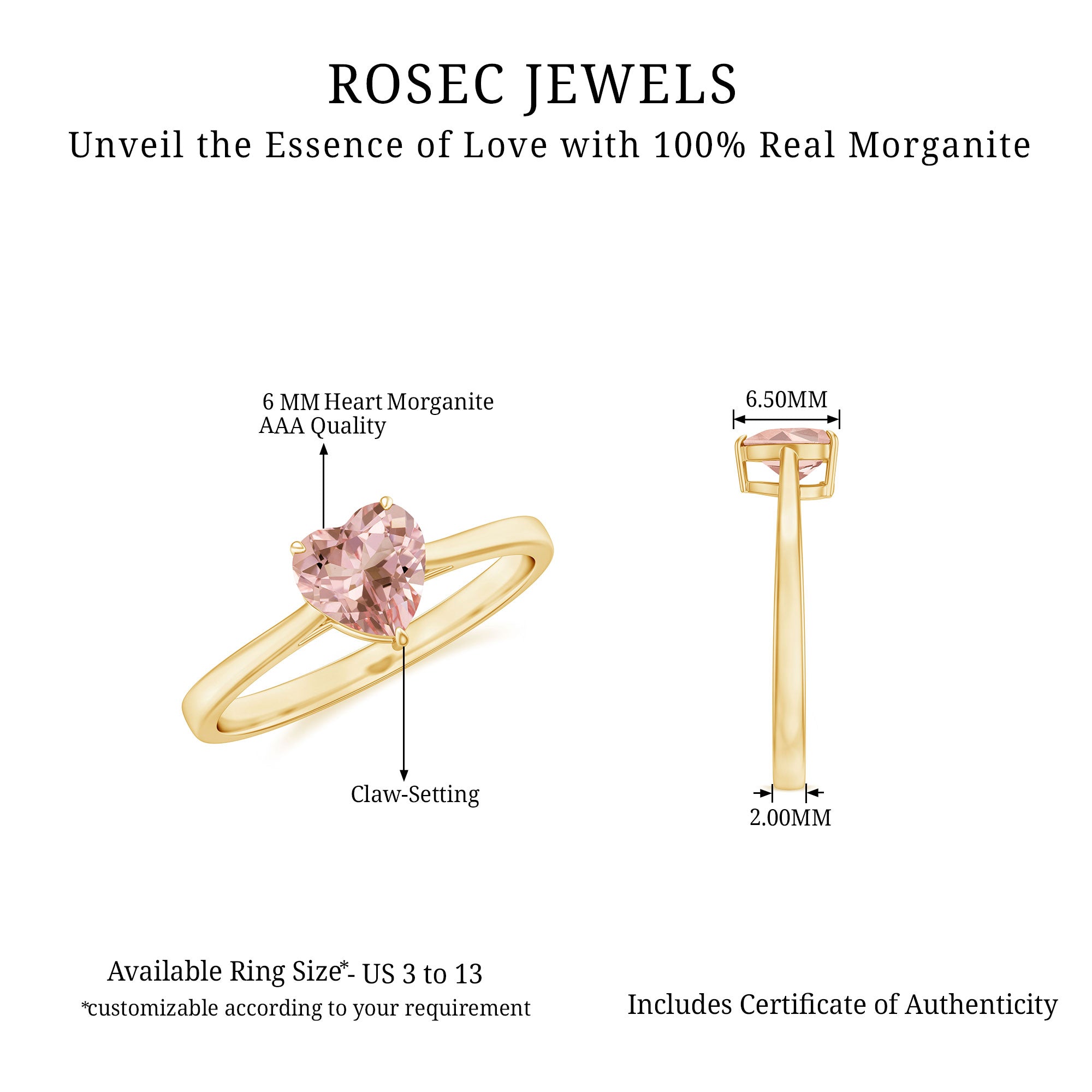 Morganite Heart Solitaire Engagement Ring Morganite - ( AAA ) - Quality - Rosec Jewels