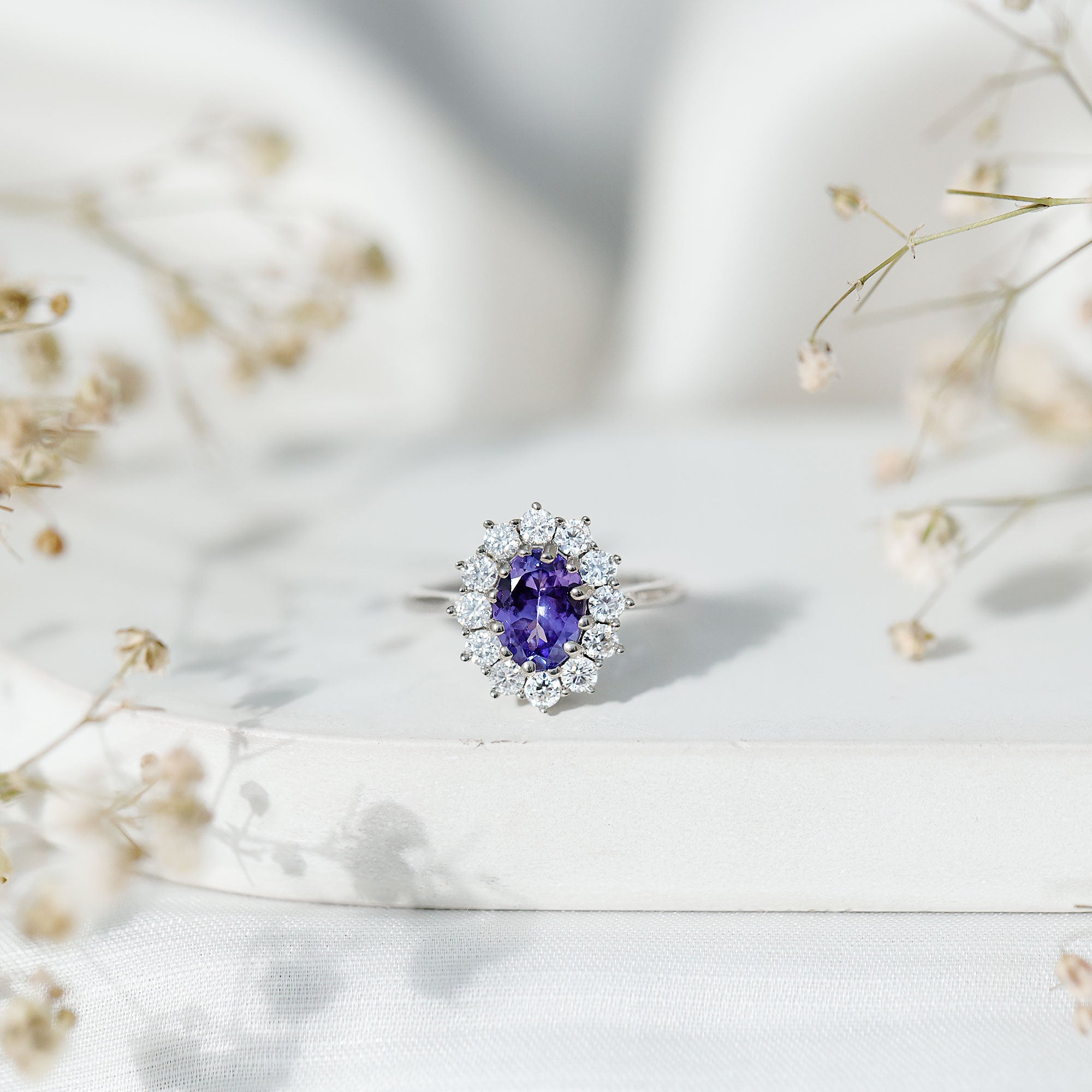 Genuine 1.3 Carat Oval Cut Tanzanite Huge Engagement Ring in Silver AAA 92.5 Sterling Silver - Rosec Jewels