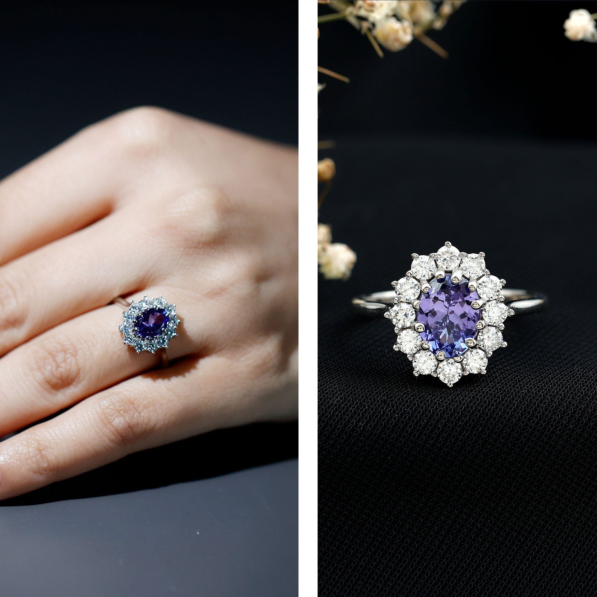 Genuine 1.3 Carat Oval Cut Tanzanite Huge Engagement Ring in Silver AAA 92.5 Sterling Silver - Rosec Jewels
