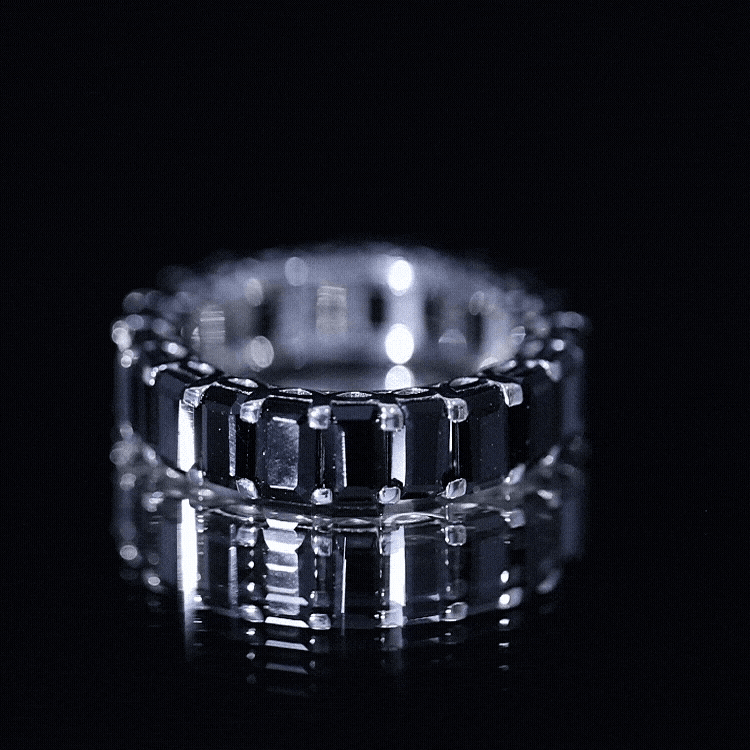 Black Onyx Emerald Cut Eternity Band in Shared Prong Setting AAA - Rosec Jewels