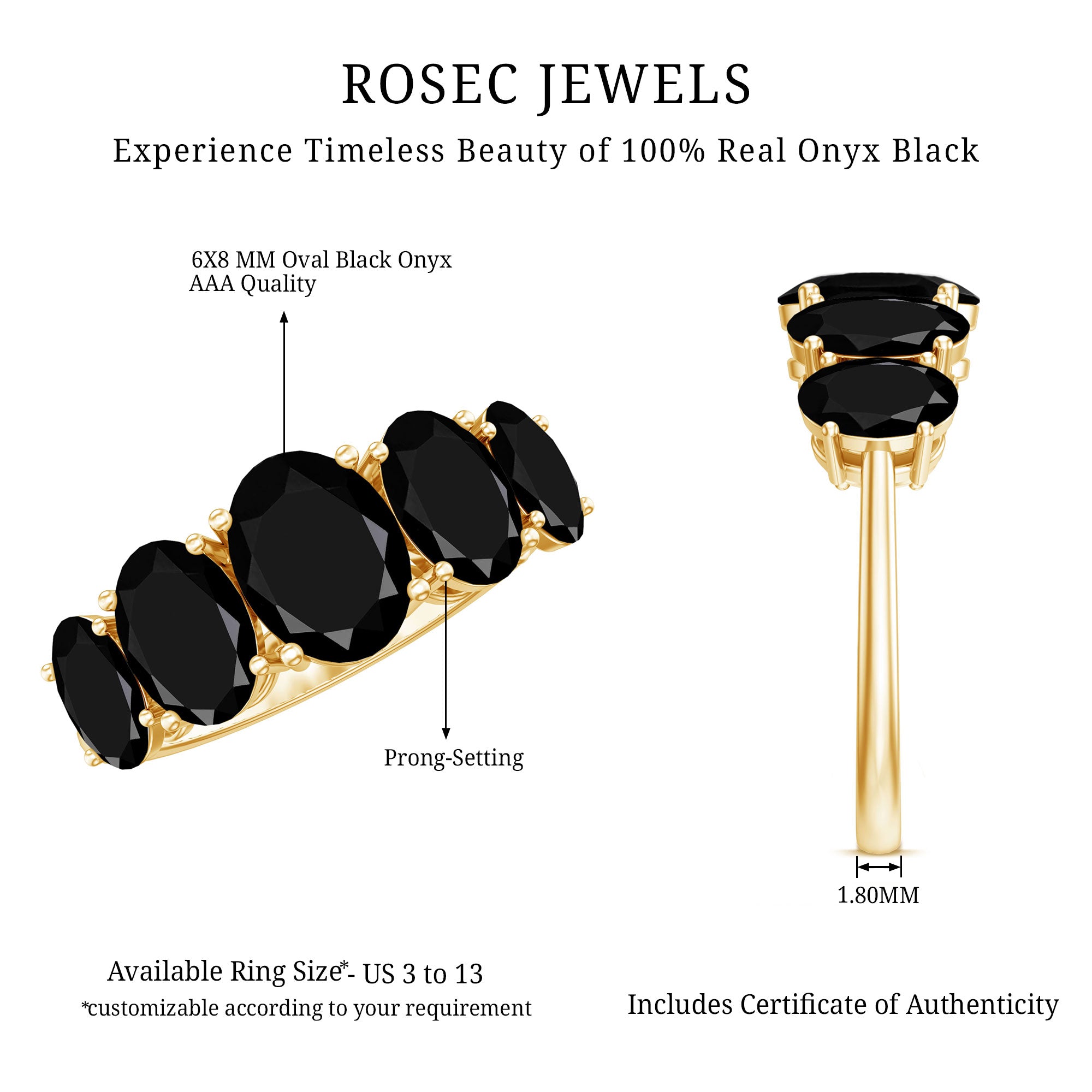 Rosec Jewels-Oval Shaped Black Onyx 5 Stone Anniversary Ring