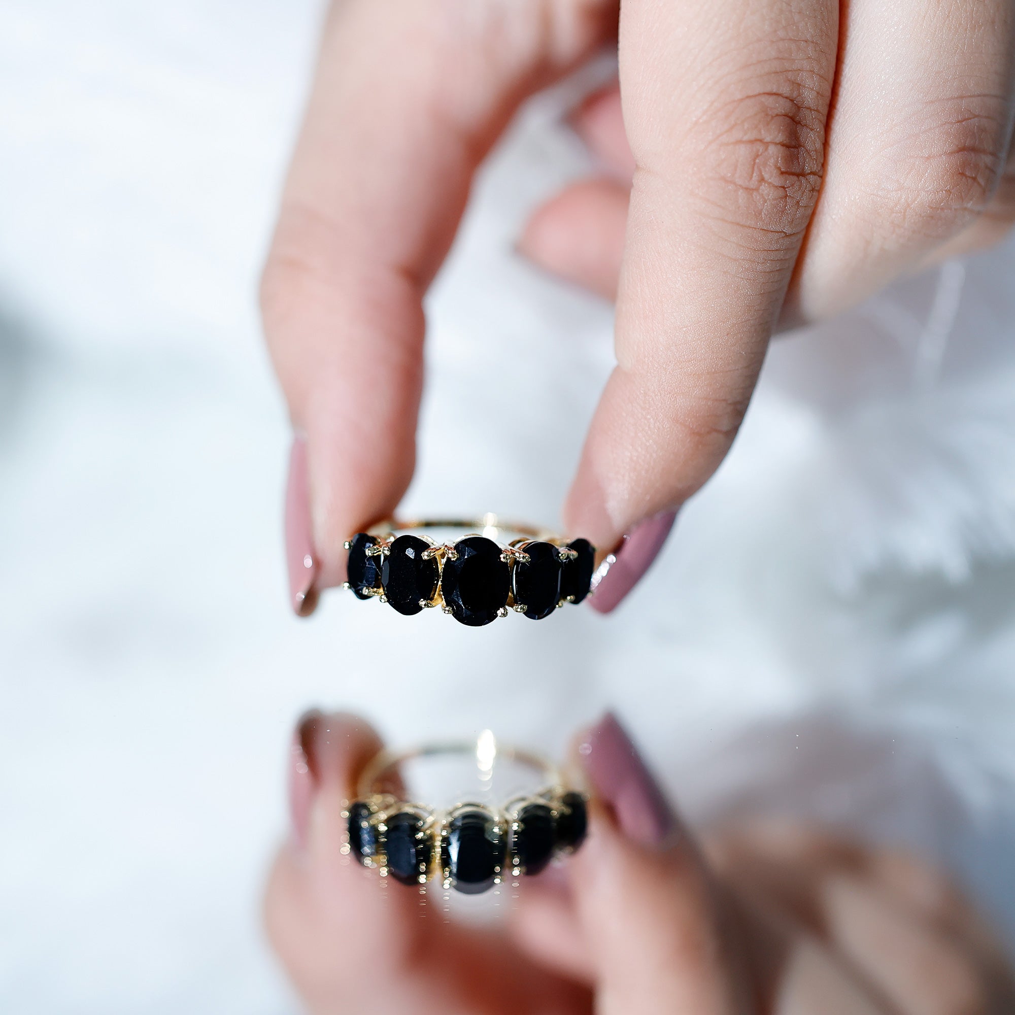 Rosec Jewels-Oval Shaped Black Onyx 5 Stone Anniversary Ring