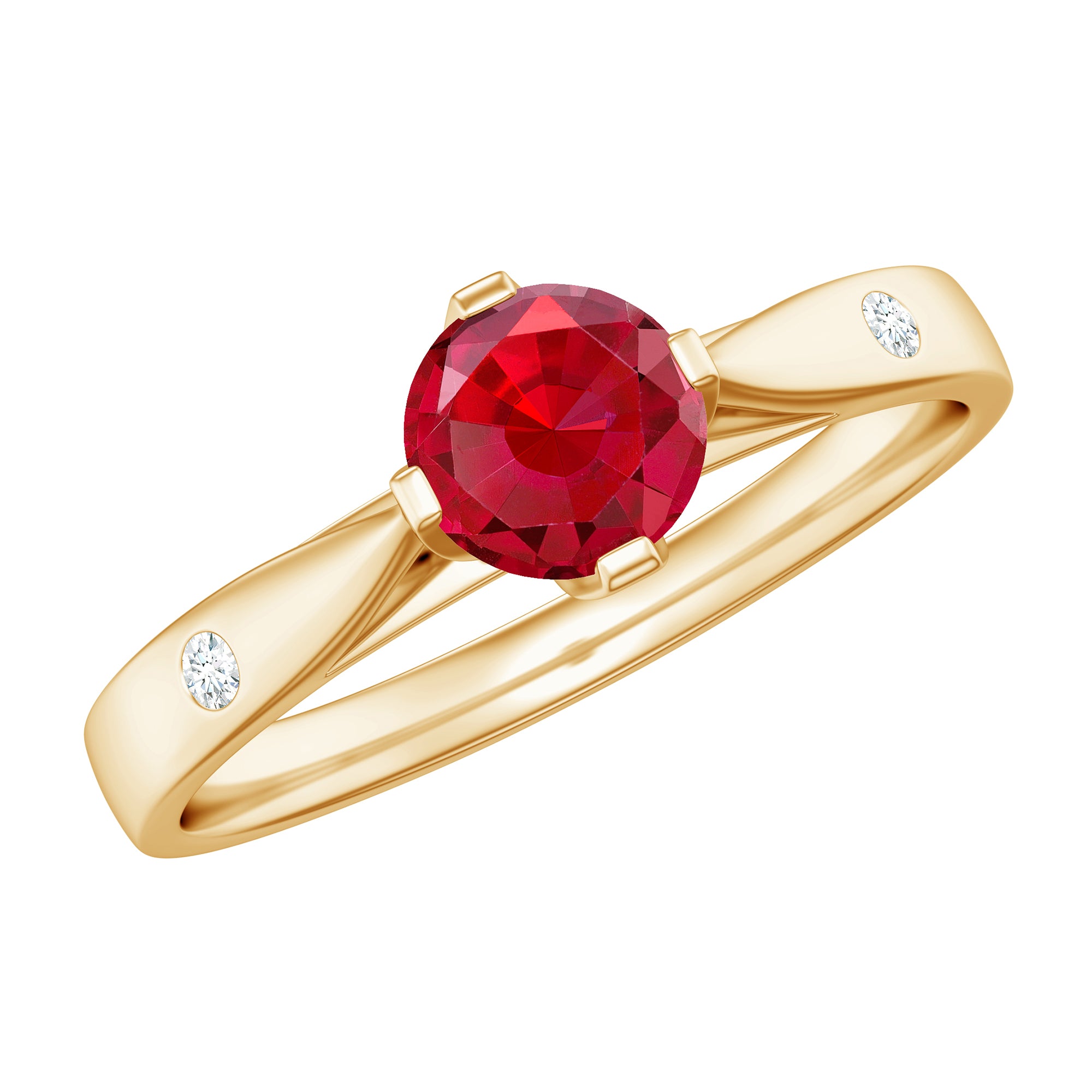 Round Lab Grown Ruby Solitaire Ring with Diamond AAAA - Rosec Jewels